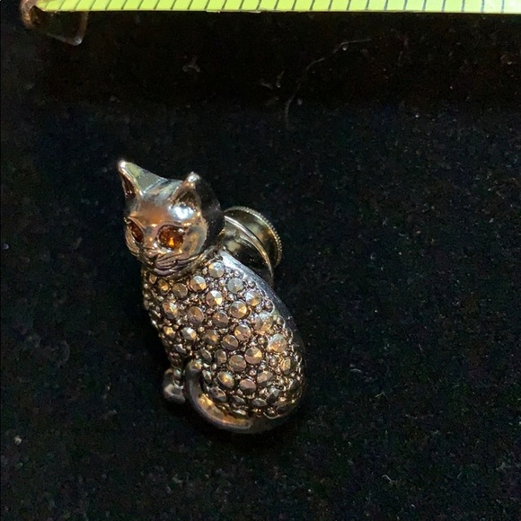 Vintage Cat Pin with Amber Crystal Eyes - Textured - Picture 2 of 2